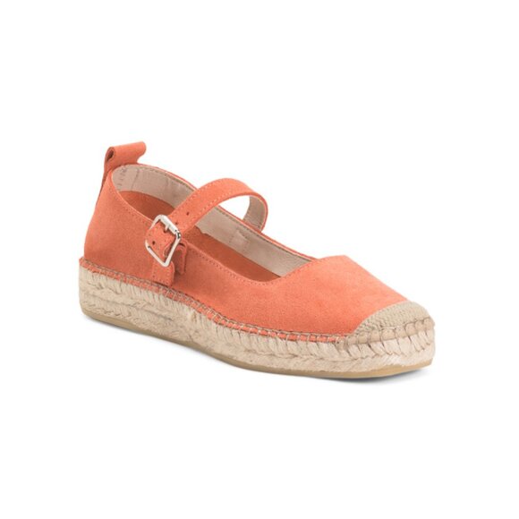 FABIOLAS coral Made In Spain Suede Mary Jane Espadrille Flats